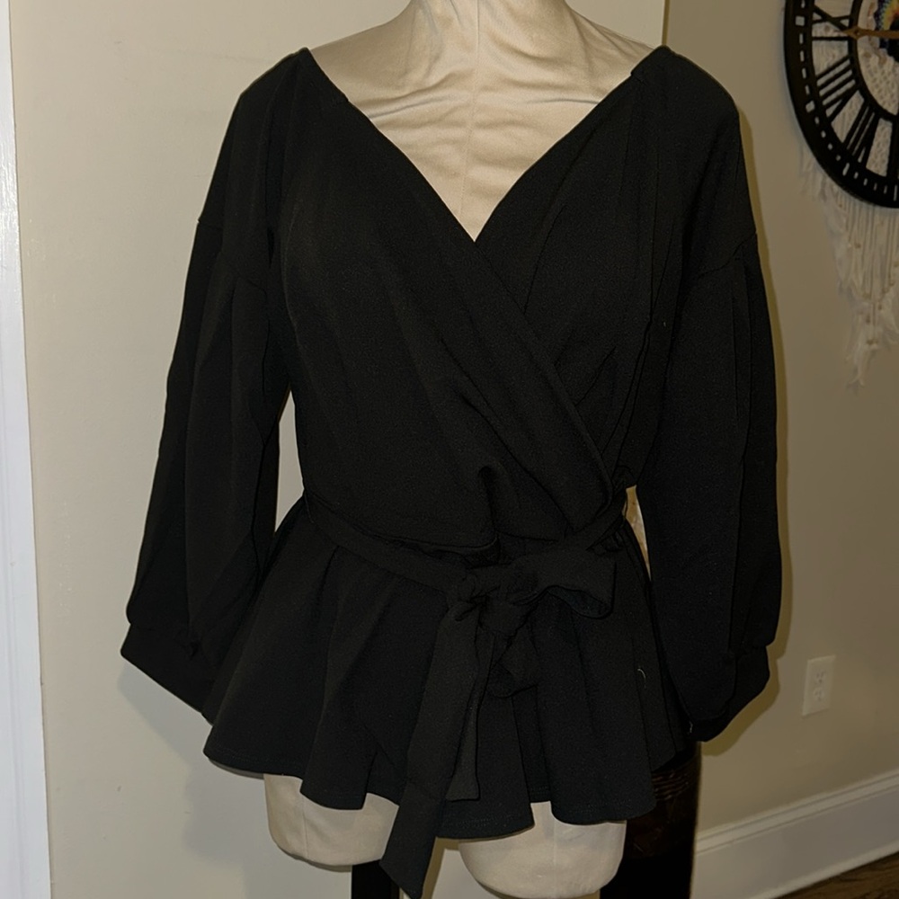 Black belted peplum blouse - Picture 2 of 6